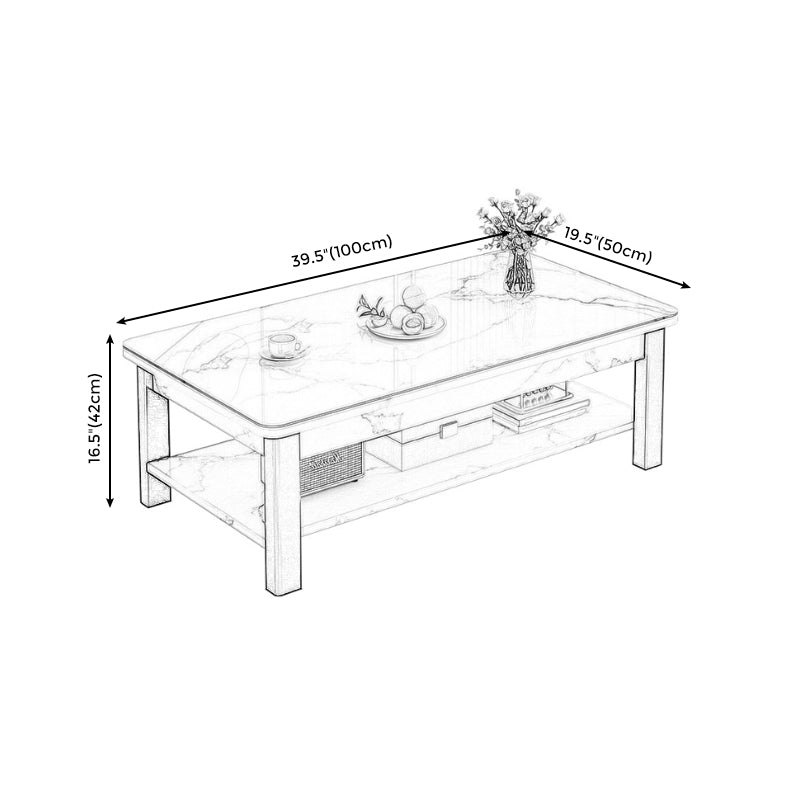 Modern Metal 4 Legs Cocktail Table Marble Rectangle Coffee Table