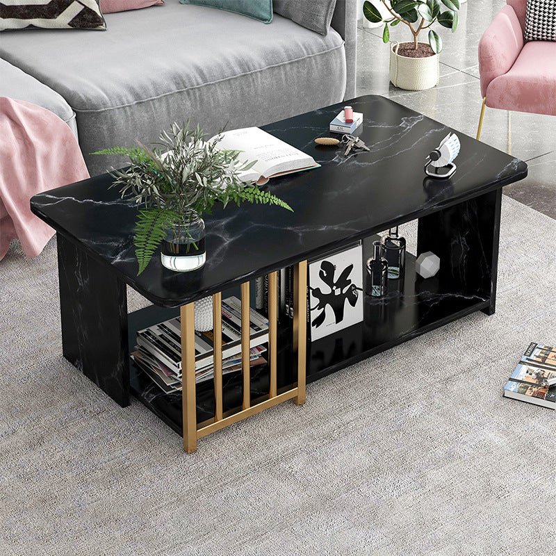 Modern Metal Marble Coffee Table Rectangle Cocktail Table with Shelf