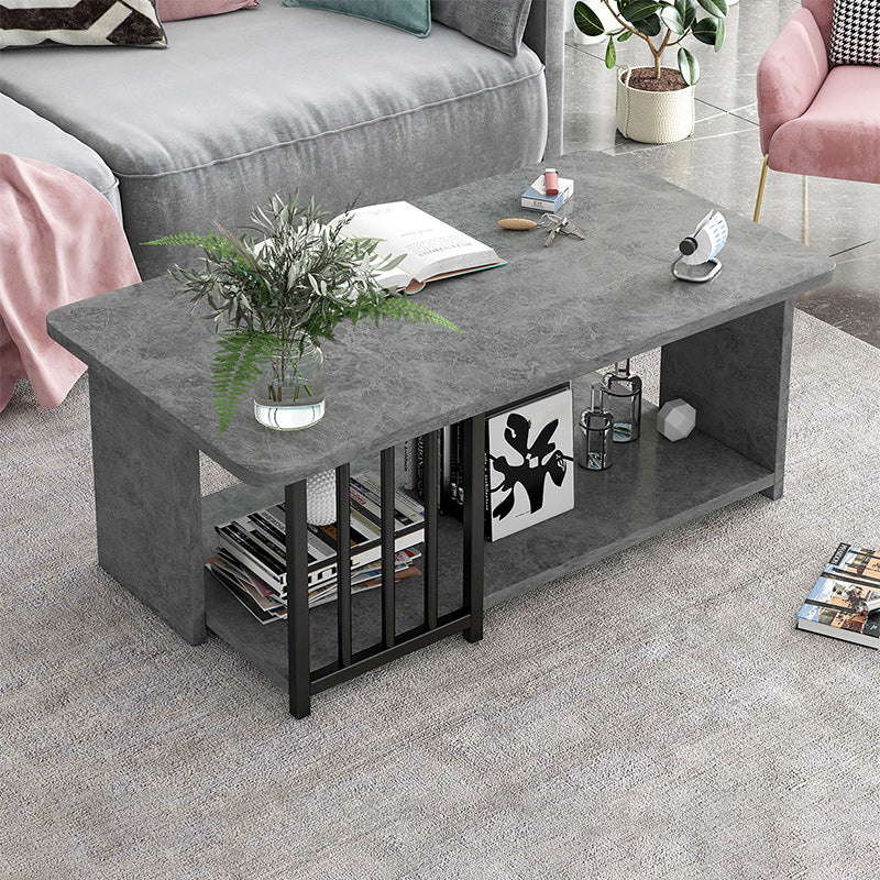 Modern Metal Marble Coffee Table Rectangle Cocktail Table with Shelf