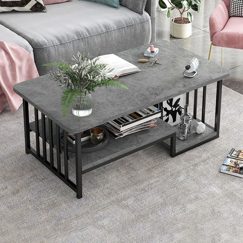 Modern Metal Marble Coffee Table Rectangle Cocktail Table with Shelf