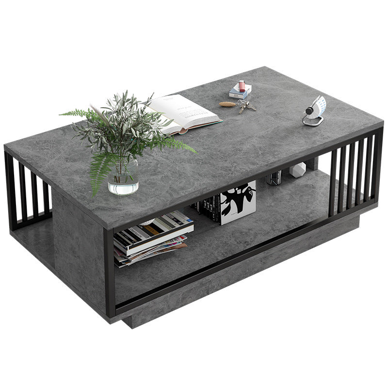 Modern Metal Marble Coffee Table Rectangle Cocktail Table with Shelf