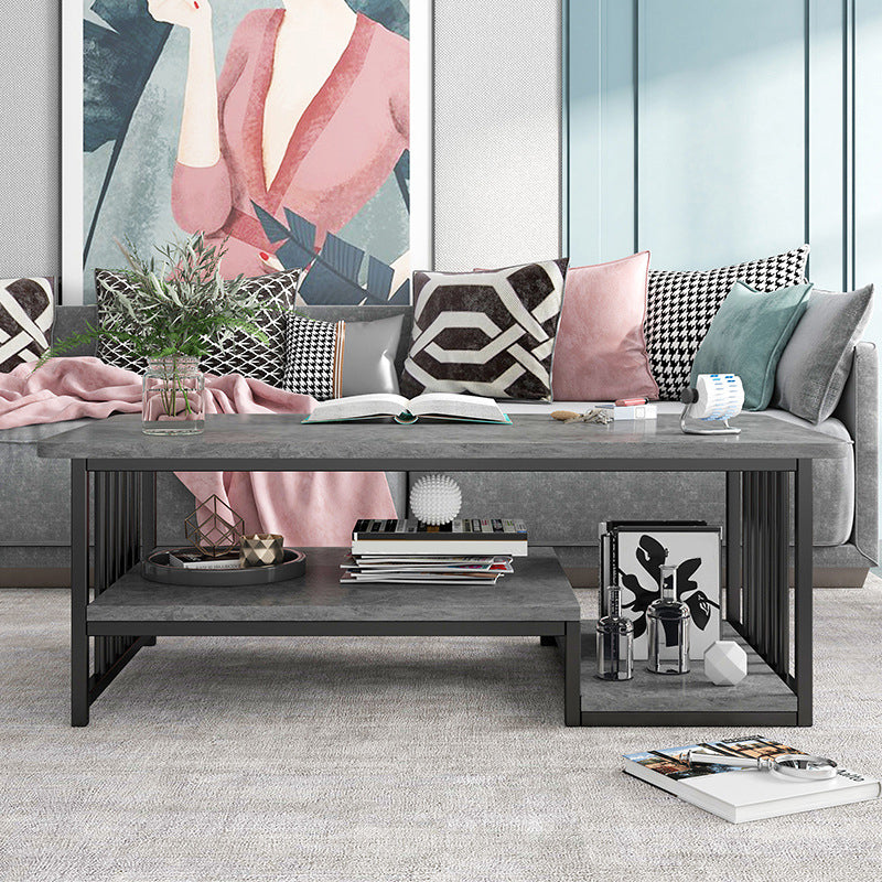 Modern Metal Marble Coffee Table Rectangle Cocktail Table with Shelf