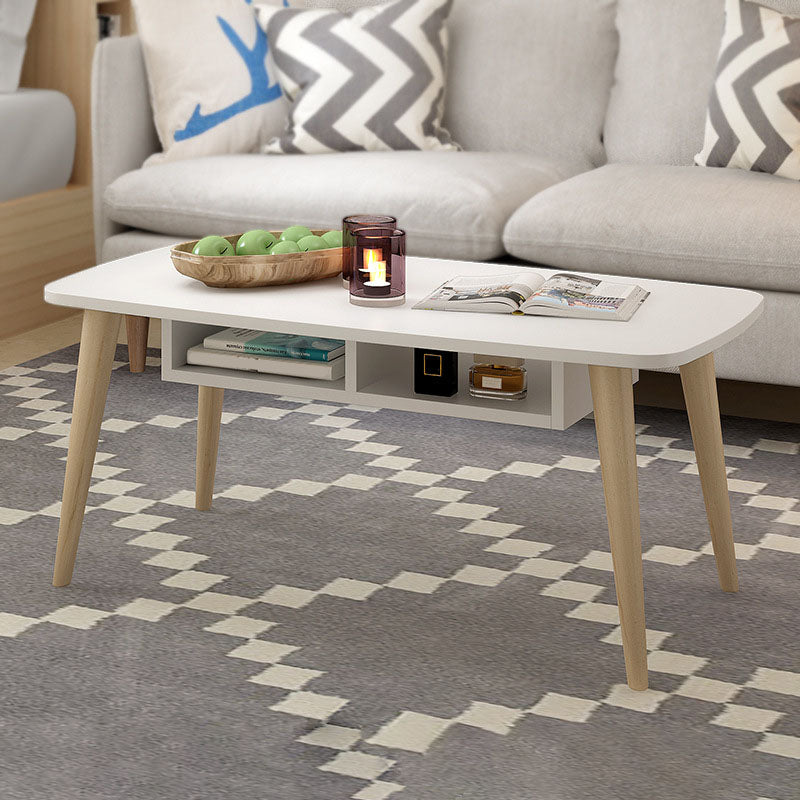 Modern 4 Legs Cocktail Table Rectangular Coffee Table - White/Wood