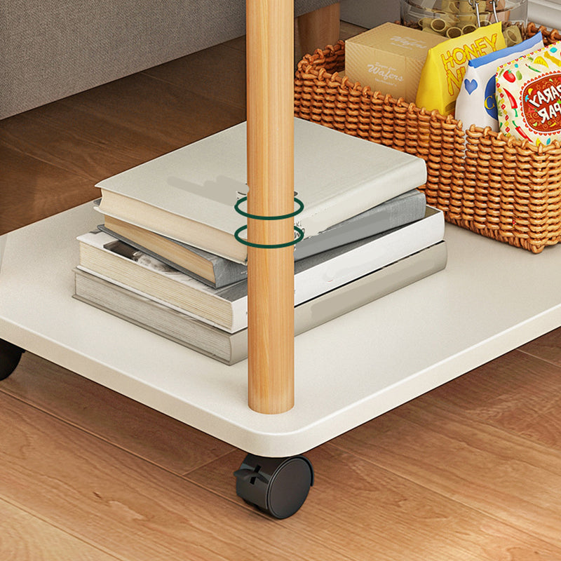Rectangular 4 Legs Side Table Natural/White One-Shelf End Table with Wheels