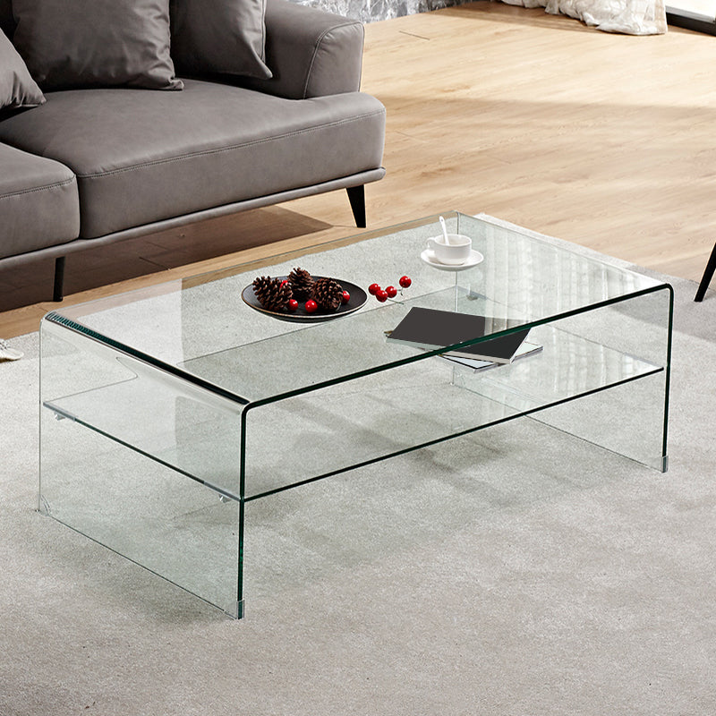 Sled Single Coffee Table Glass Modern Black/White Rectangular Cocktail Table