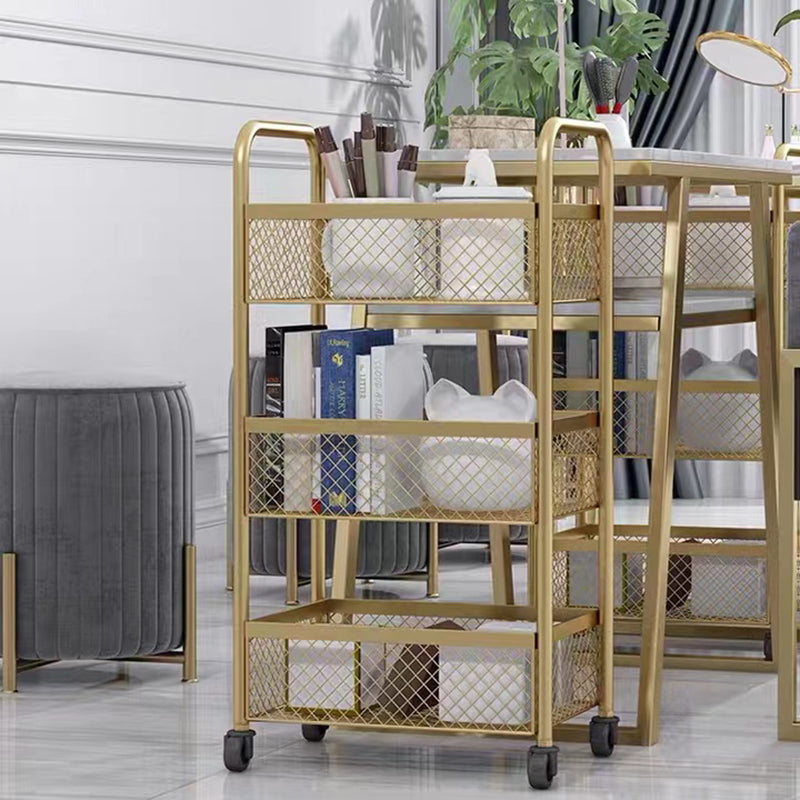 Glam Style Standard Bookcase Metal Vertical Bookshelf with Wheels