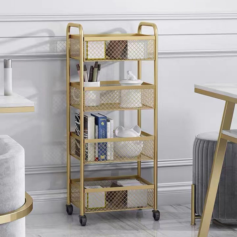 Glam Style Standard Bookcase Metal Vertical Bookshelf with Wheels