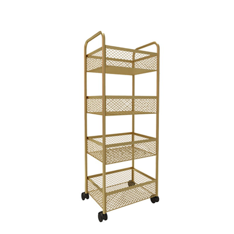 Glam Style Standard Bookcase Metal Vertical Bookshelf with Wheels