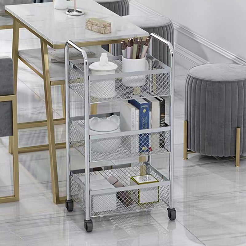 Glam Style Standard Bookcase Metal Vertical Bookshelf with Wheels