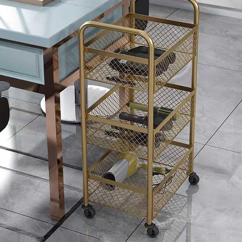 Glam Style Standard Bookcase Metal Vertical Bookshelf with Wheels