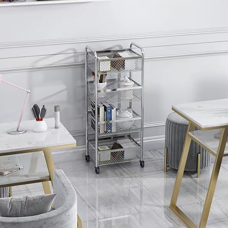 Glam Style Standard Bookcase Metal Vertical Bookshelf with Wheels