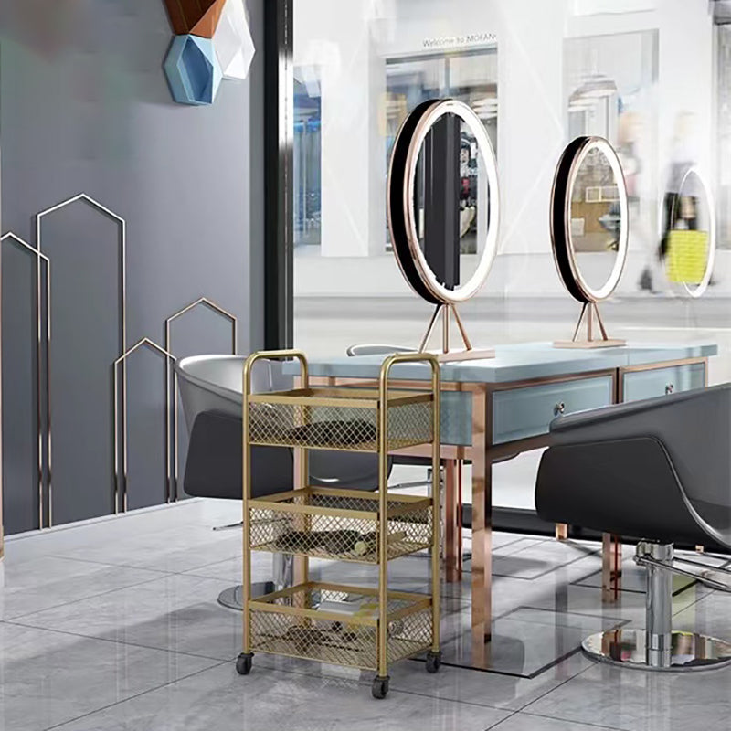 Glam Style Standard Bookcase Metal Vertical Bookshelf with Wheels