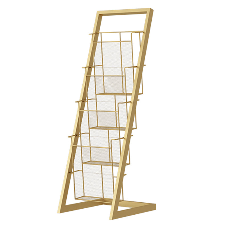 Closed Back Ladder Bookcase Glam Style Metal Book Shelf for Home Office