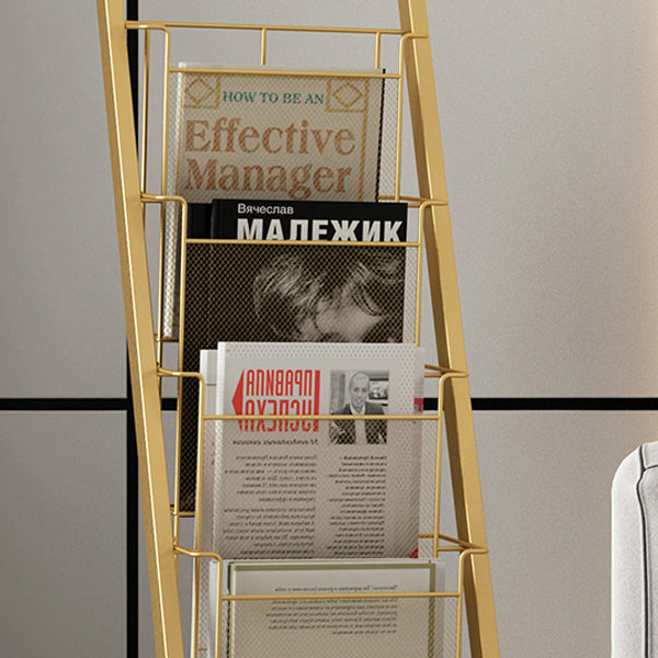 Closed Back Ladder Bookcase Glam Style Metal Book Shelf for Home Office