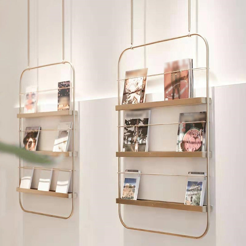 Metal Floating Bookcase Gold Color Wall Mounted Shelf for Home Office