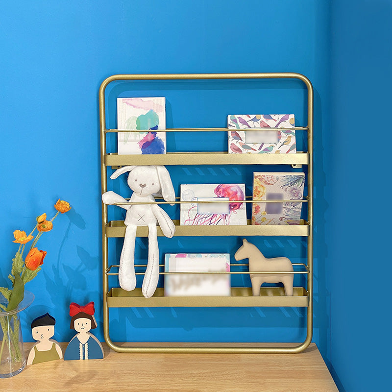 Metal Floating Bookcase Gold Color Wall Mounted Shelf for Home Office