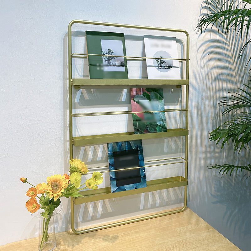 Metal Floating Bookcase Gold Color Wall Mounted Shelf for Home Office