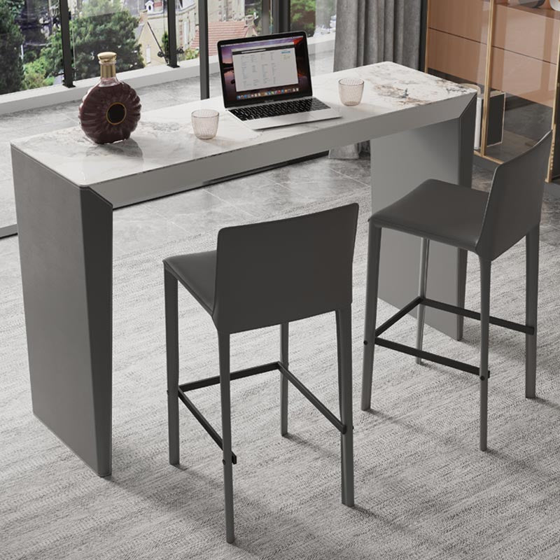 Living Room Counter Wine Table Rectangle Stone Modern Bar Height Pub Table in Grey