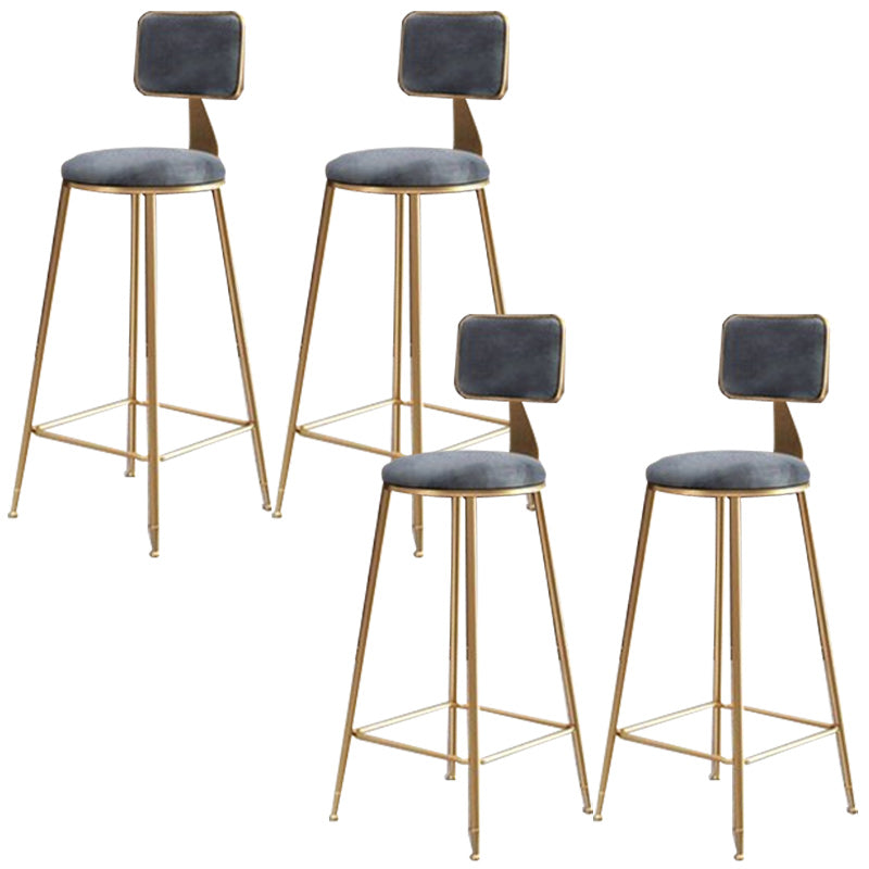 Nordic Armless Backrest Counter Stool Iron Cafe Bar Stool with Pedal and Velvet Cushion