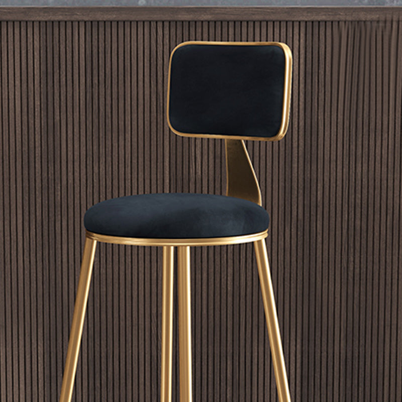 Nordic Armless Backrest Counter Stool Iron Cafe Bar Stool with Pedal and Velvet Cushion