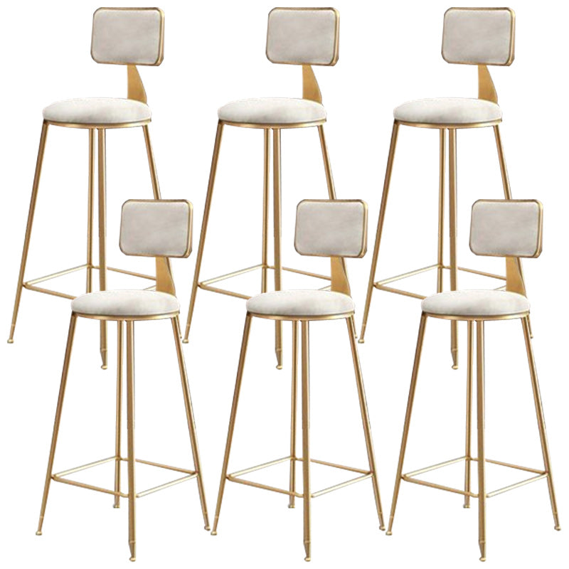 Nordic Armless Backrest Counter Stool Iron Cafe Bar Stool with Pedal and Velvet Cushion