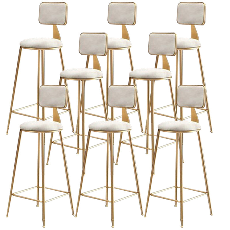 Nordic Armless Backrest Counter Stool Iron Cafe Bar Stool with Pedal and Velvet Cushion