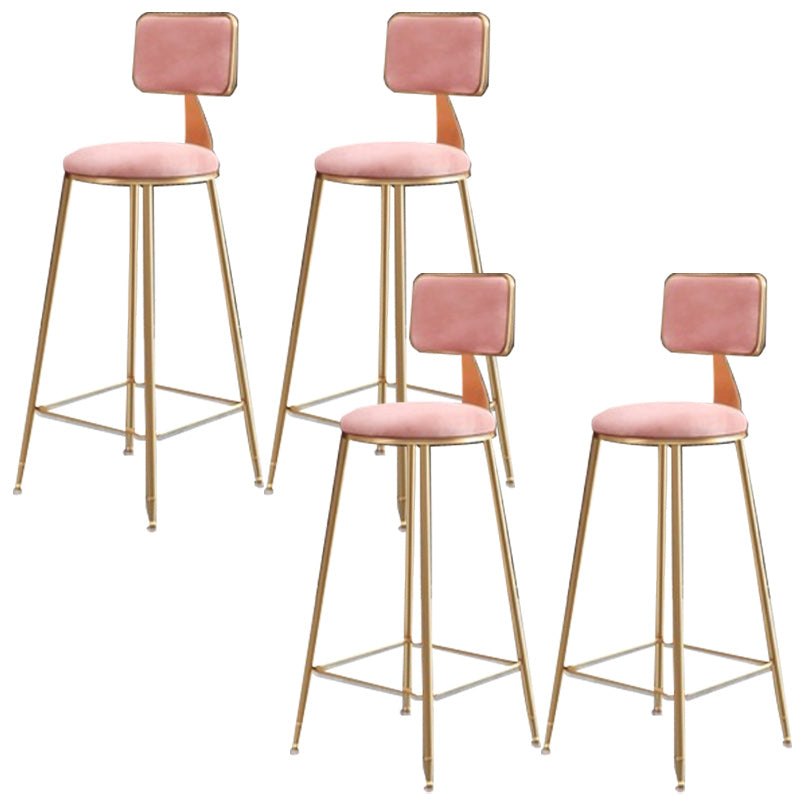 Nordic Armless Backrest Counter Stool Iron Cafe Bar Stool with Pedal and Velvet Cushion