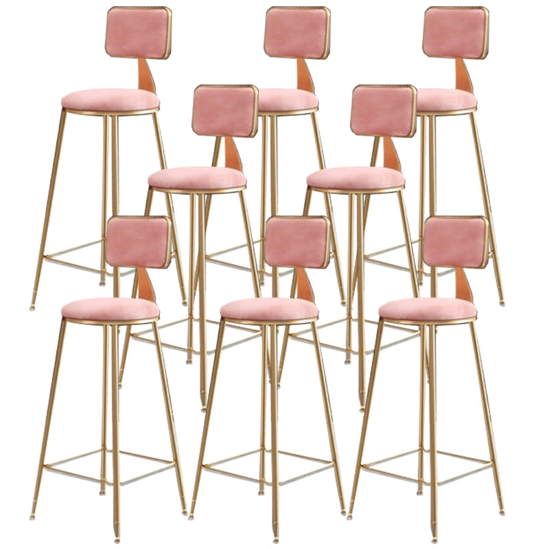 Nordic Armless Backrest Counter Stool Iron Cafe Bar Stool with Pedal and Velvet Cushion