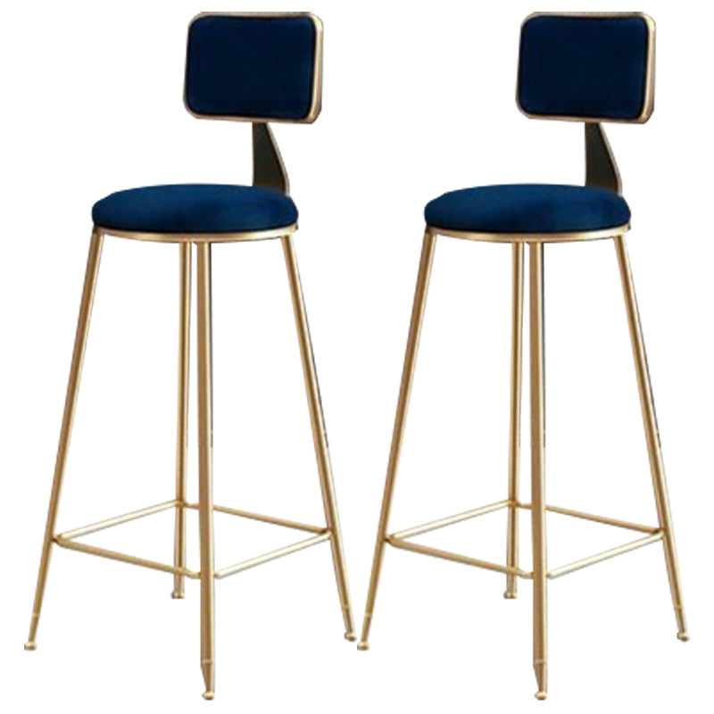 Nordic Armless Backrest Counter Stool Iron Cafe Bar Stool with Pedal and Velvet Cushion
