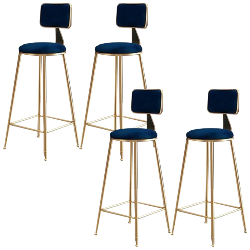 Nordic Armless Backrest Counter Stool Iron Cafe Bar Stool with Pedal and Velvet Cushion