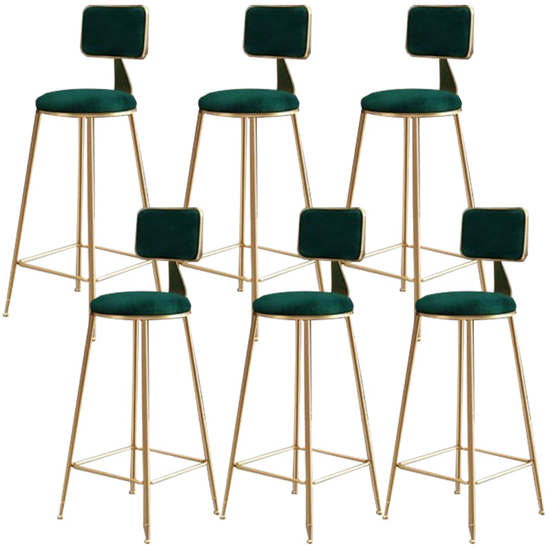 Nordic Armless Backrest Counter Stool Iron Cafe Bar Stool with Pedal and Velvet Cushion