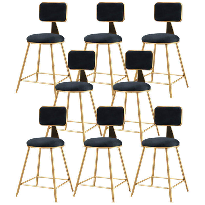 Nordic Armless Backrest Counter Stool Iron Cafe Bar Stool with Pedal and Velvet Cushion