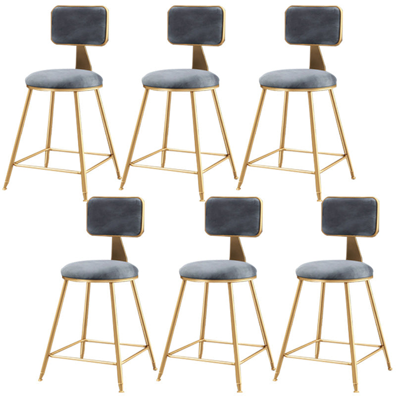 Nordic Armless Backrest Counter Stool Iron Cafe Bar Stool with Pedal and Velvet Cushion