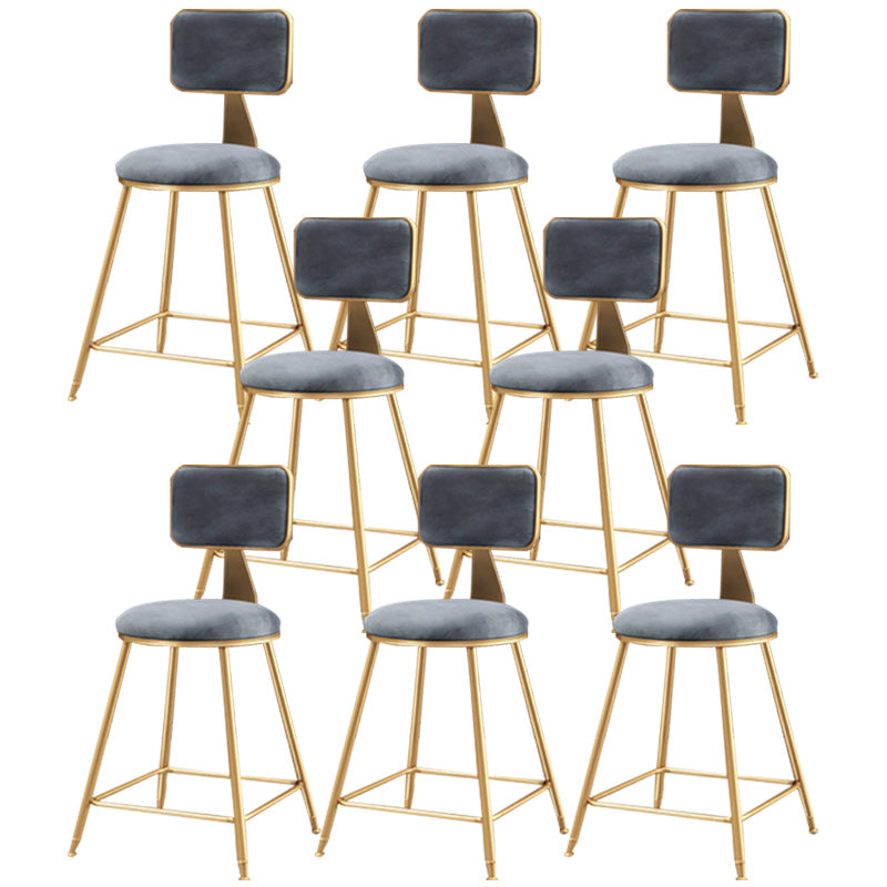Nordic Armless Backrest Counter Stool Iron Cafe Bar Stool with Pedal and Velvet Cushion