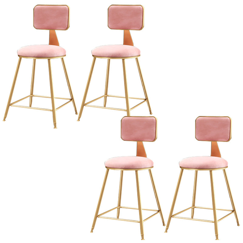 Nordic Armless Backrest Counter Stool Iron Cafe Bar Stool with Pedal and Velvet Cushion