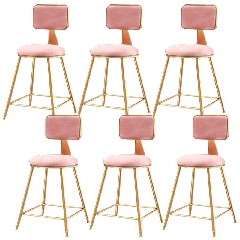 Nordic Armless Backrest Counter Stool Iron Cafe Bar Stool with Pedal and Velvet Cushion
