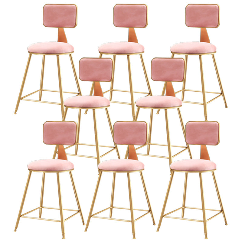 Nordic Armless Backrest Counter Stool Iron Cafe Bar Stool with Pedal and Velvet Cushion