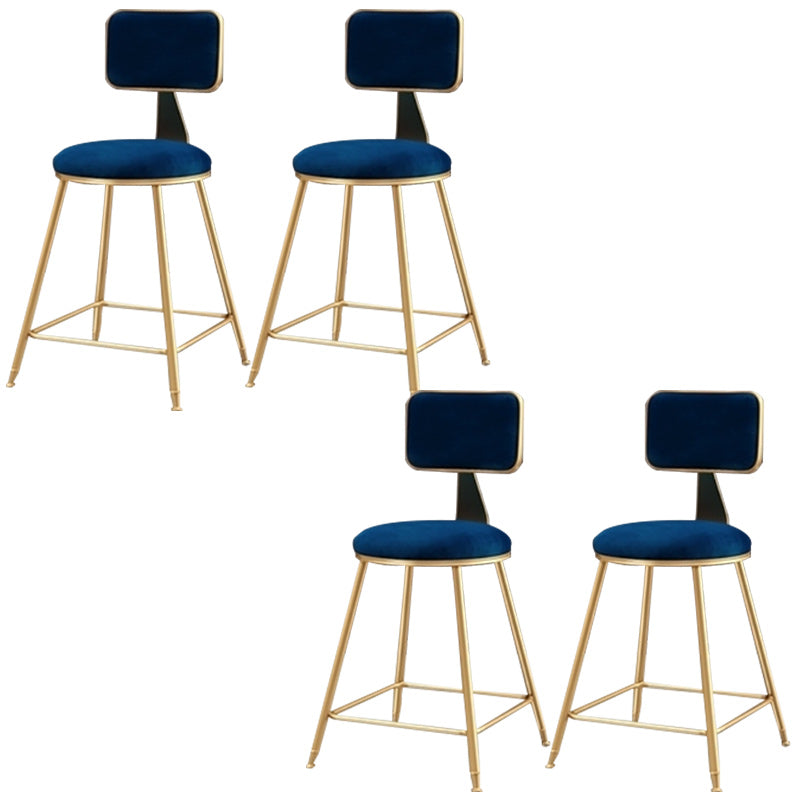 Nordic Armless Backrest Counter Stool Iron Cafe Bar Stool with Pedal and Velvet Cushion