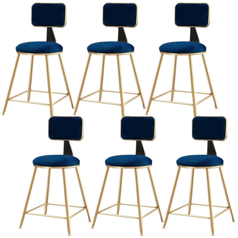 Nordic Armless Backrest Counter Stool Iron Cafe Bar Stool with Pedal and Velvet Cushion