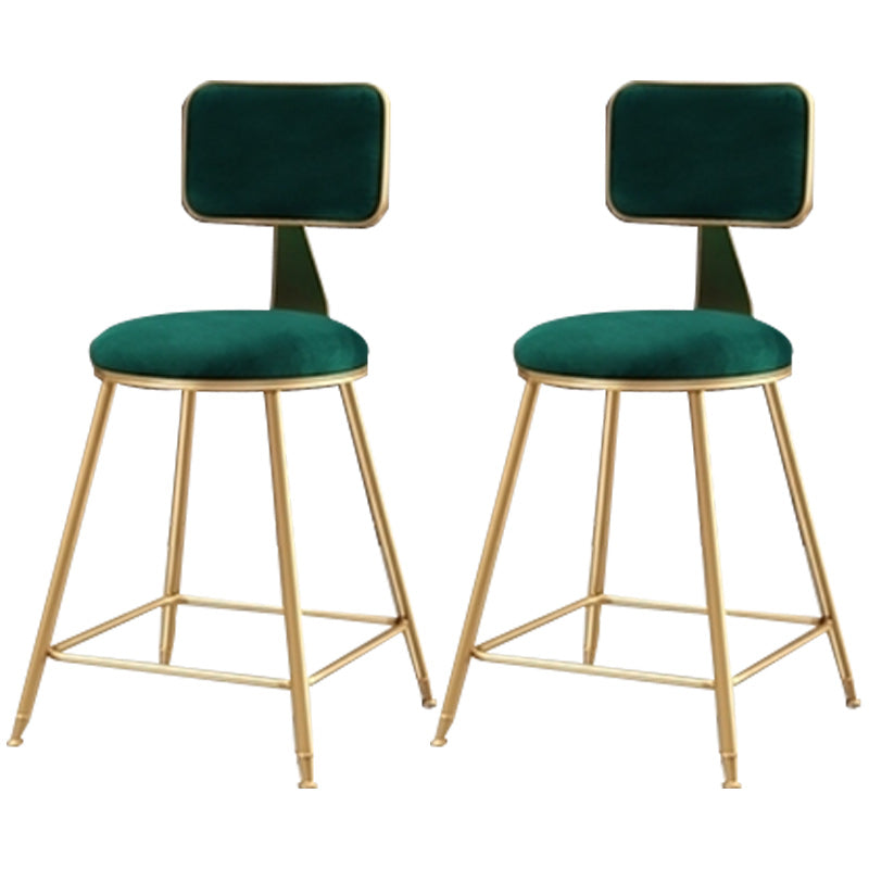Nordic Armless Backrest Counter Stool Iron Cafe Bar Stool with Pedal and Velvet Cushion