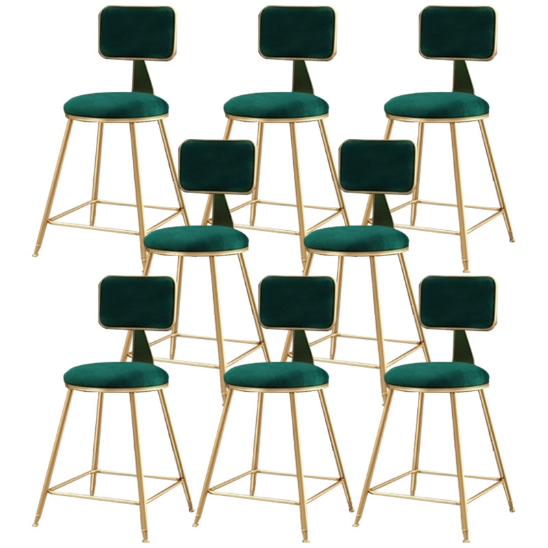 Nordic Armless Backrest Counter Stool Iron Cafe Bar Stool with Pedal and Velvet Cushion