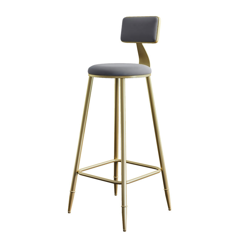 Nordic Armless Backrest Counter Stool Iron Dining Room Bar Stool with Cushion and Pedal