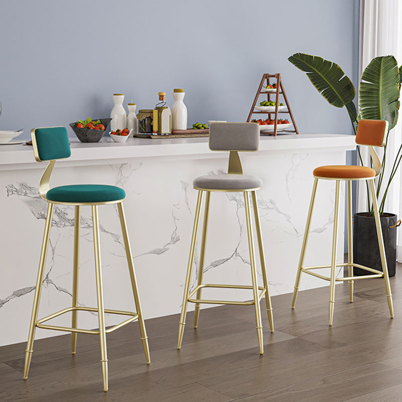 Nordic Armless Backrest Counter Stool Iron Dining Room Bar Stool with Cushion and Pedal