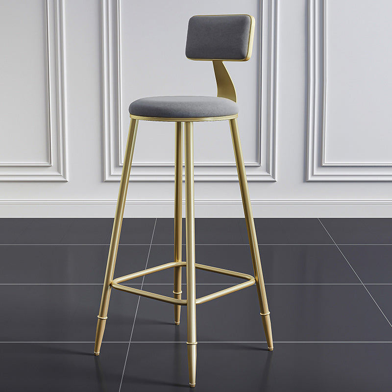 Nordic Armless Backrest Counter Stool Iron Dining Room Bar Stool with Cushion and Pedal