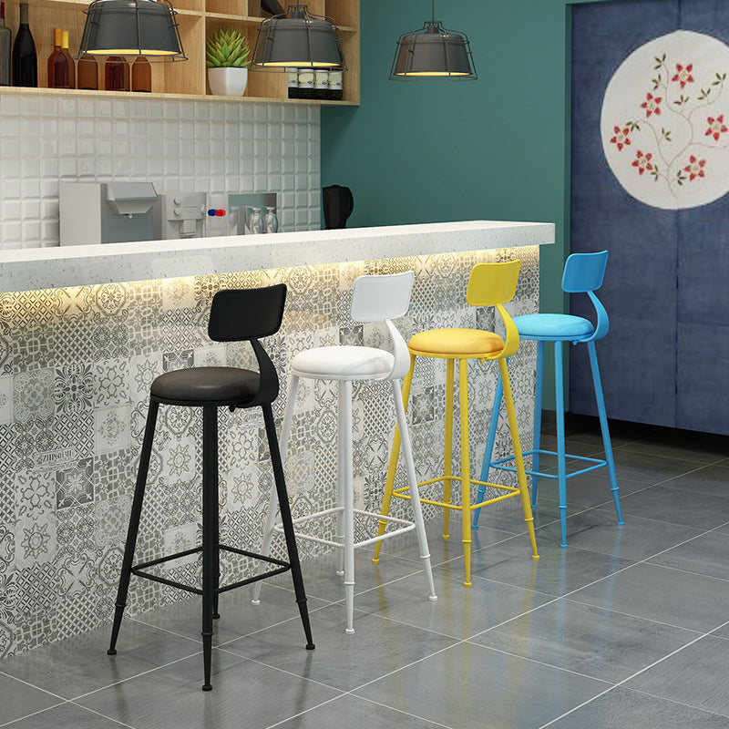 Industrial Dessert Shop Low Back Stool Matte Finish Upholstered Bar Stools