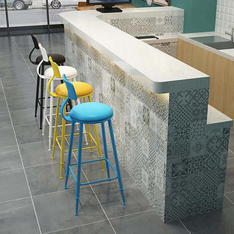 Industrial Dessert Shop Low Back Stool Matte Finish Upholstered Bar Stools