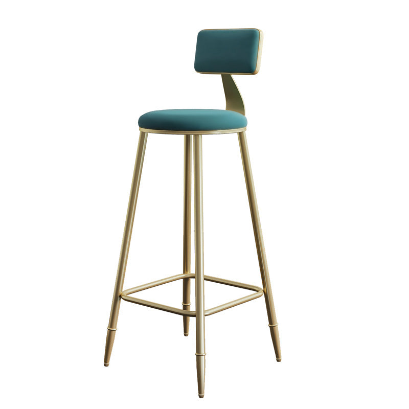 Nordic Armless Backrest Counter Stool Iron Dessert Shop Bar Stool with Velvet Cushion