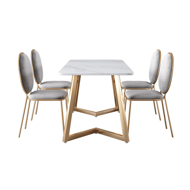 Glam Iron Dinette Set 1/2/5 Pieces Rectangle Sintered Stone Top Dining Table Set
