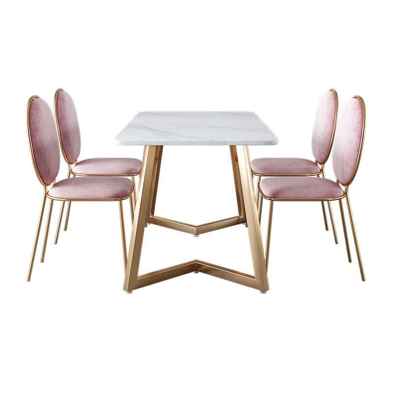 Glam Iron Dinette Set 1/2/5 Pieces Rectangle Sintered Stone Top Dining Table Set