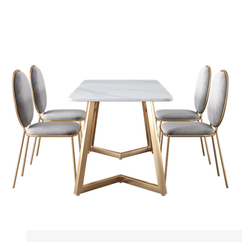 Glam Iron Dinette Set 1/2/5 Pieces Rectangle Sintered Stone Top Dining Table Set